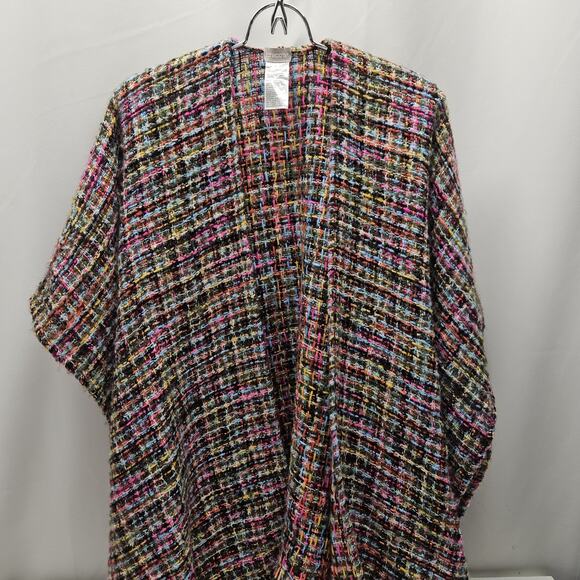 Chico’s Colorful Boucle Knit Tweed Kimono Cape Poncho Boho Cottage One Size - Picture 2 of 4